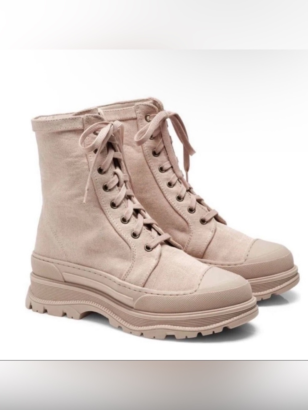 FREE PEOPLE Camp Out Canvas Combat Boot, Natural, Tan/Pink - Size 7